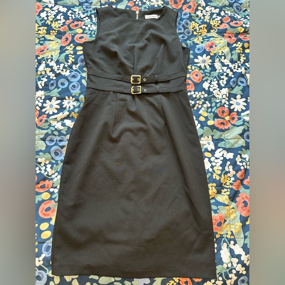 Calvin Klein Sleeveless Double Buckle Sheath Dress